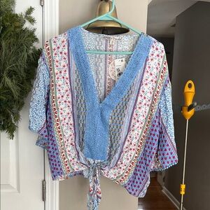NWT Blue floral bohemian shirt